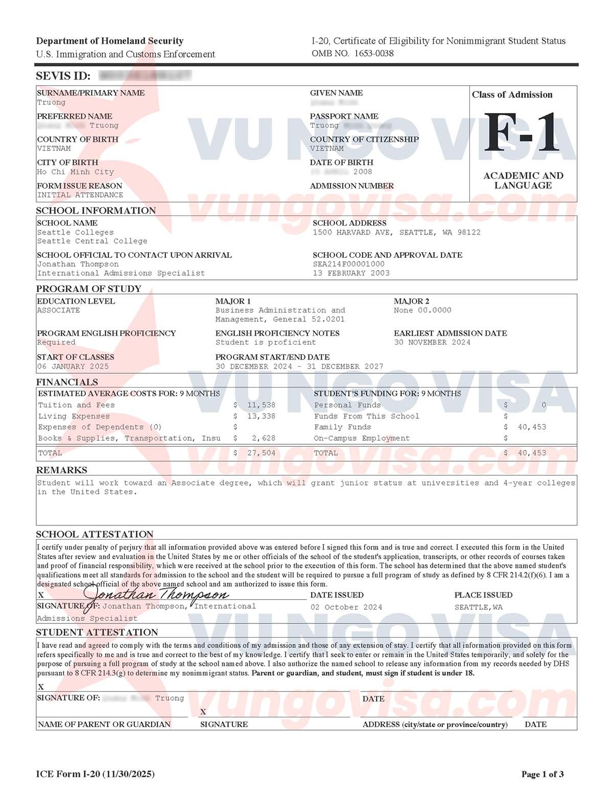 i-20 du hoc My F1 TMQ Vu Ngo Visa