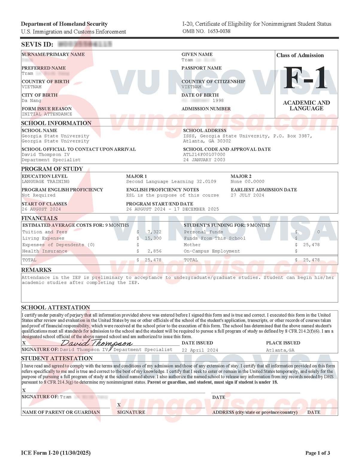 i-20 du hoc My F1 Tram Vu Ngo Visa